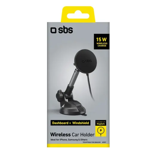 Telescopic smartphone holder with inductive charger SBS TESUPPMAG15WLONGARM with suction cup, compatible with MagSafe - black Фото num