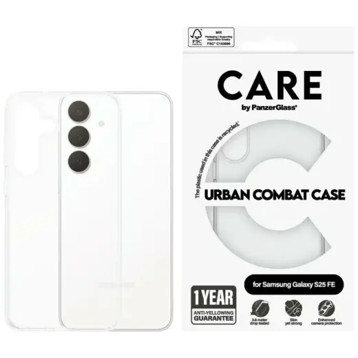 Etui CARE by PanzerGlass Flagship Urban   Combat do Samsung Galaxy S25 FE przezroczysty
