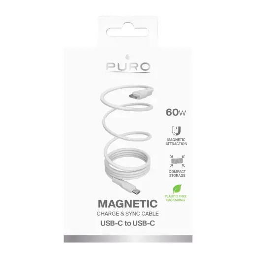 Puro Magnetic data transfer and charging cable | USB-C to USB-C | 60W | 1m | white Photo