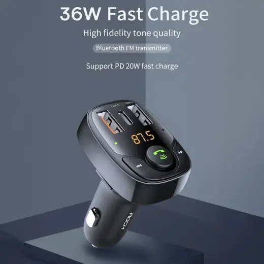 Rock Transmiter FM B301 MP3, Bluetooth - 2xUSB + Type C + micro SD - 36W black Foto 2