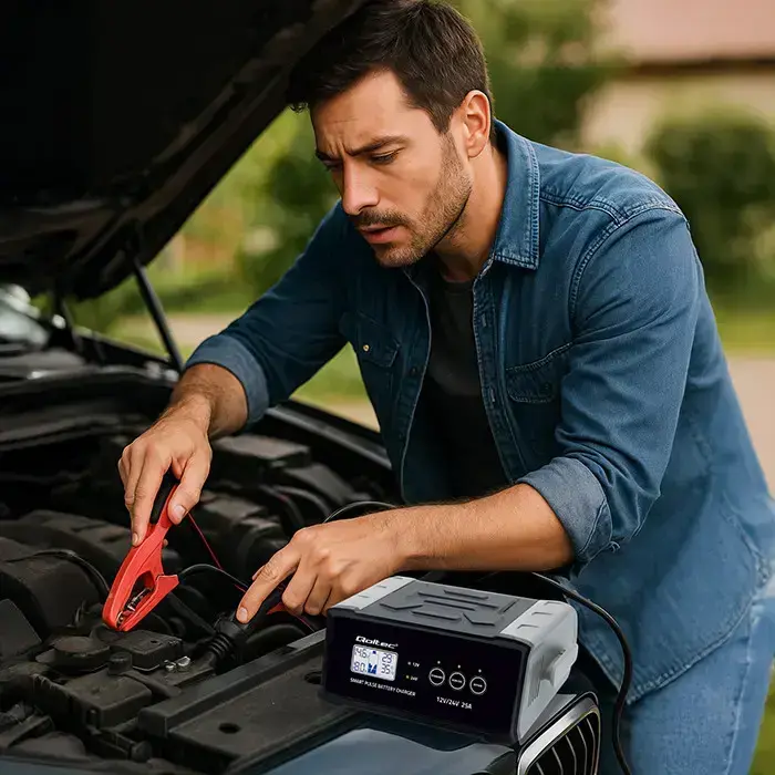 Qoltec Intelligent microprocessor charger 12V 24V 25A | Rectifier with repair function for AGM GEL SLA battery | LCD Foto 6