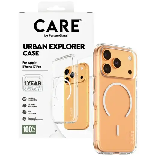 CARE by PanzerGlass Flagship Urban Explorer Case w. White MagSafe for iPhone 17 Pro Clear Foto 4