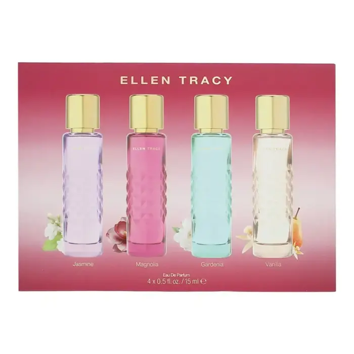 Set Ellen Tracy: Quilted Gardenia, Eau De Parfum, For Women, 15 ml + Quilted Vanilla, Eau De Parfum, For Women, 15 ml + Quilted Magnolia, Eau De Parfum, For Women, 15 ml + Quilted Jasmine, Eau De Parfum, For Women, 15 ml