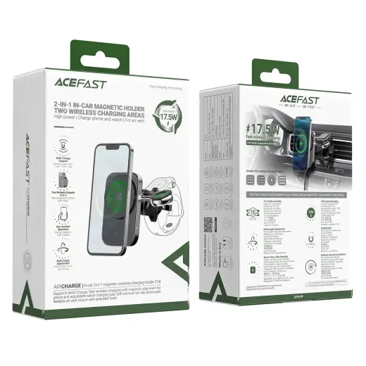 Acefast D18 car holder with MagSafe | Qi inductive charger + USB-A USB-C cable - black Photo
