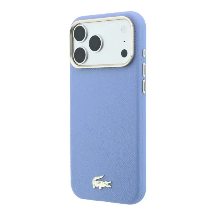 Lacoste PU Leather Champs Elysees Gold Logo maciņš ar MagSafe atbalstu telefonam iPhone 18 Pro Max zils