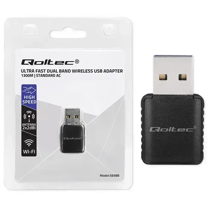 Qoltec Wireless Ultra fast DUAL mini WiFi adapter 2 x 2dBi  | Standard AC | USB 3.0 | 1300Mbps Foto 5