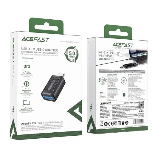 Acefast J1 USB-A 3.0 (female) | USB-C 3.0 (male) 5Gb|s adapter - black Фото num