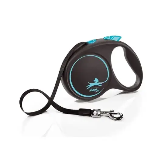 Trixie Flexi BLACK DESIGN, ленточный поводок, L: 5 м, синий, до 50 кг