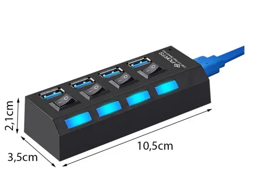 Переходник (разветвитель) Goodbuy USB 3.0 на 4 x USB 3.0 | 5 Гбит|с с отдельными кнопками включения и выключения черный Фото num