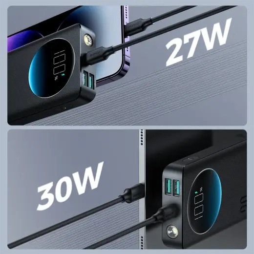 Joyroom JR-PBF01 внешний аккумулятор (powerbank) | 10000 mAh | 30W | USB-C, USB-A | LED фонарик | черный Фото num