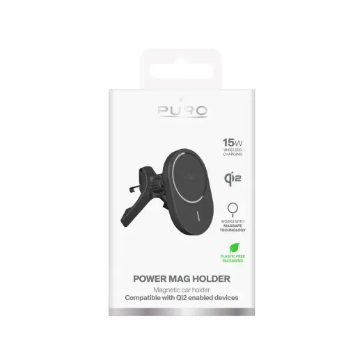 Puro Car Holder with Qi2 Charger, MagSafe Compatible - Black Photo