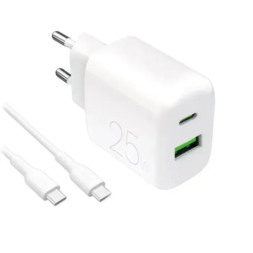 Puro PROLITE 25W USB-A / USB-C wall charger + USB-C - USB-C cable 1.2m - white Фото num