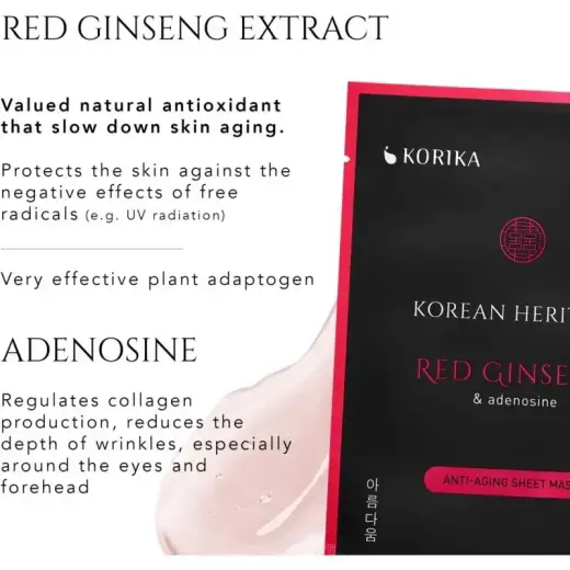 KORIKA Korean Heritage Red Ginseng & Adenosine Anti-aging Sheet Mask Anti-wrinkle Sheet Mask 25 G Фото num