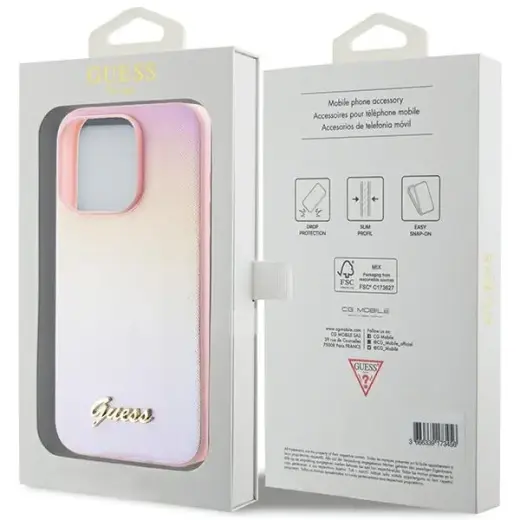 Guess Saffiano Iridescent Script case for iPhone 14 Pro Max - pink Фото num
