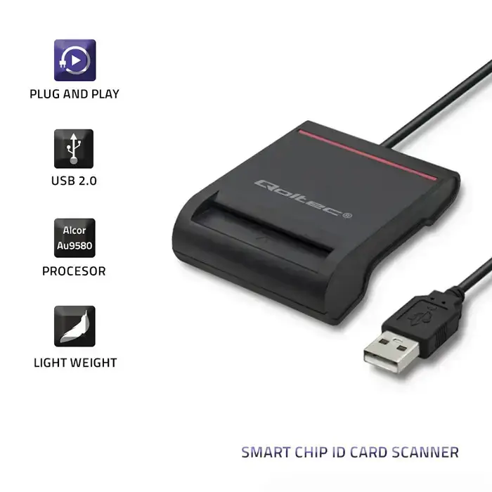 Qoltec Smart ID chip card reader SCR-0642|USB 2.0 + USB-C Adapter Foto 5