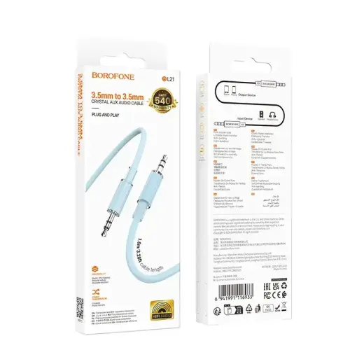 Borofone Cable AUX BL21 Lemon - jack 3,5mm to jack 3,5mm - 1 metre blue Photo