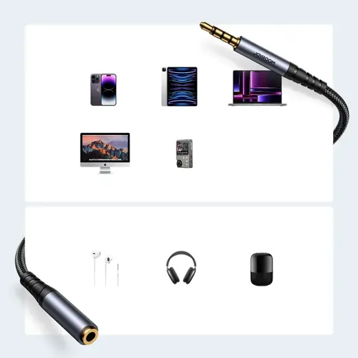 Joyroom stereo audio cable AUX 3.5 mm mini jack (male) - mini jack (female) 1.2 m black (SY-A09) Photo