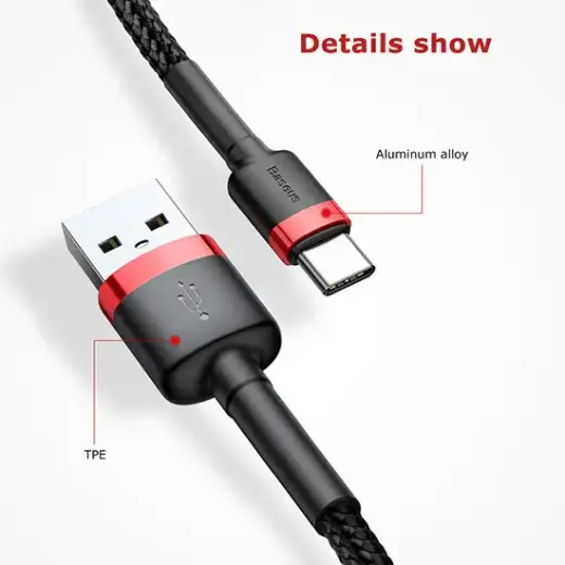 Baseus Cafule CATKLF-U91 USB-C charging cable 3A | PD | QC 3.0 | 300 cm black Photo