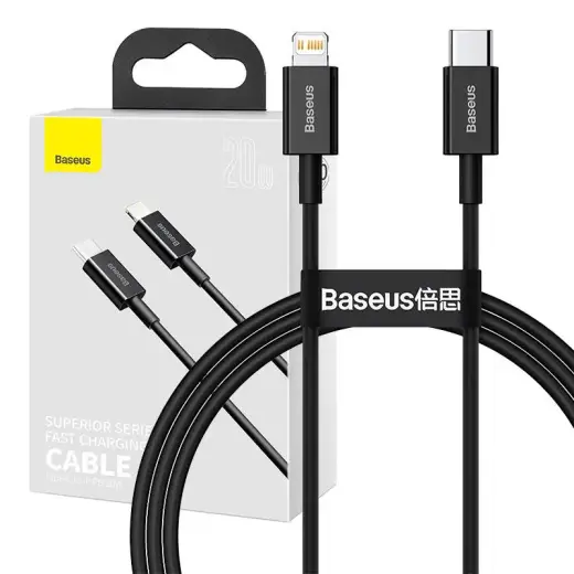 Baseus Superior Series datu pārraides un uzlādes vads | USB-C uz Lightning | 20W | 1m | melns Foto 1