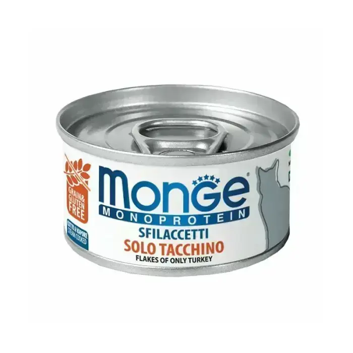 Monge Cat Monoprotein Flakes Only Turkey — complete monoprotein wet food for cats with turkey, 80 g