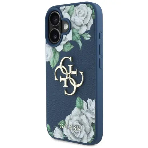 Чехол для телефона Guess Grained Roses Big 4G logo для iPhone 16 синий Фото num