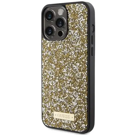 Guess Rhinestone Metal Logo case for iPhone 15 Pro - yellow Фото num