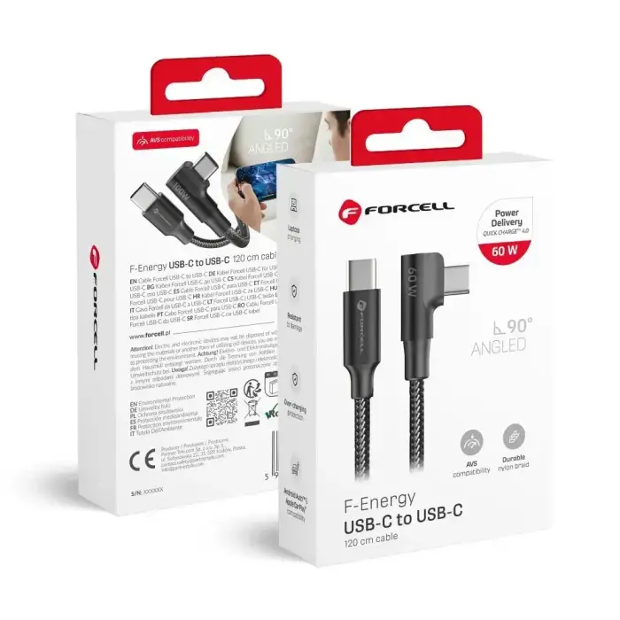 Forcell F-Energy data transfer and charging cable | USB-C to USB-C | QC 4.0, PD | 100W | 2m | black