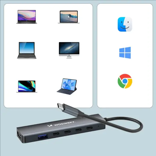 USB-C 6 in 1 Hub Wozinsky WHBC10Y4S Multifunctional, Aluminum, with 25 cm Cable - Gray Photo
