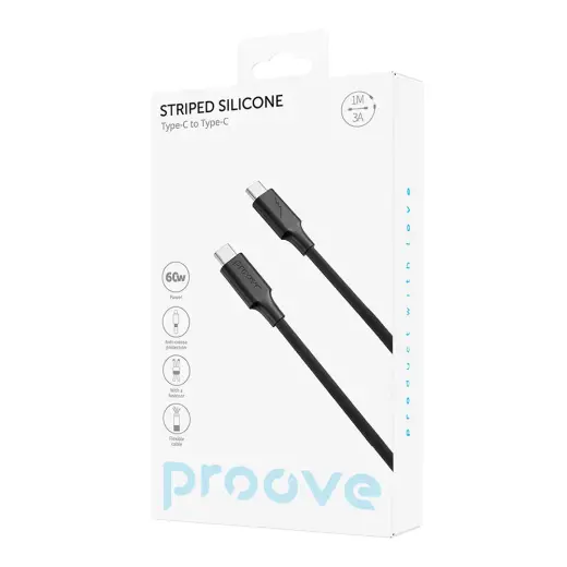 Proove Striped Silicone провод для передачи данных и зарядки | USB-C на USB-C | 60W | 1м | черный Фото num