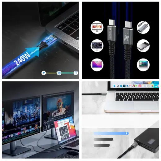 Wozinsky WPS-UY42S USB-C Thunderbolt 4 Cable 240W 2m 4K - Black Foto 9