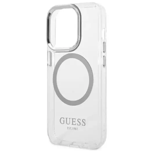 Guess GUHMP14XHTRMS iPhone 14 Pro Max 6,7" srebrny|silver hard case Metal Outline Magsafe Фото num