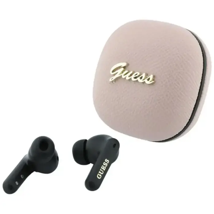 Guess Grained Square Script Matel ENC TWS Earbuds – Pink