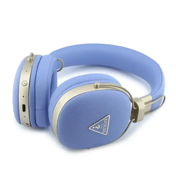 Guess PU Grained Triangle Gold Metal Logo ENC Wireless Headphone Blue