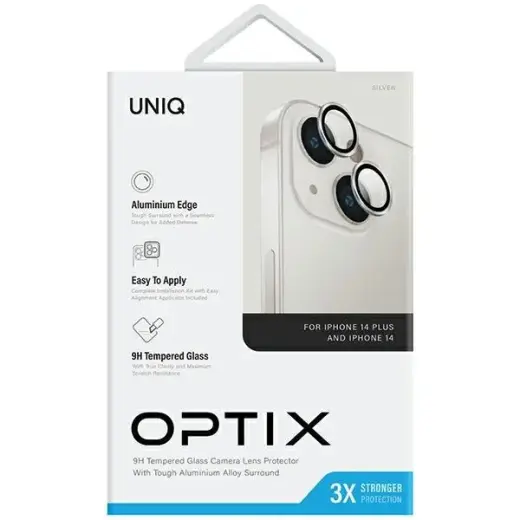 Uniq Optix Aluminum Camera Lens Protector for iPhone 14|14 Plus camera lens with applicator - silver Foto 3