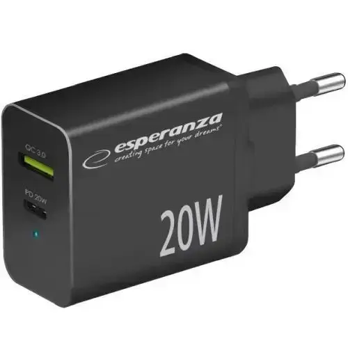 Esperanza EZC105K Зарядное устройство Type C 20W + USB QC3.0 18W Фото num