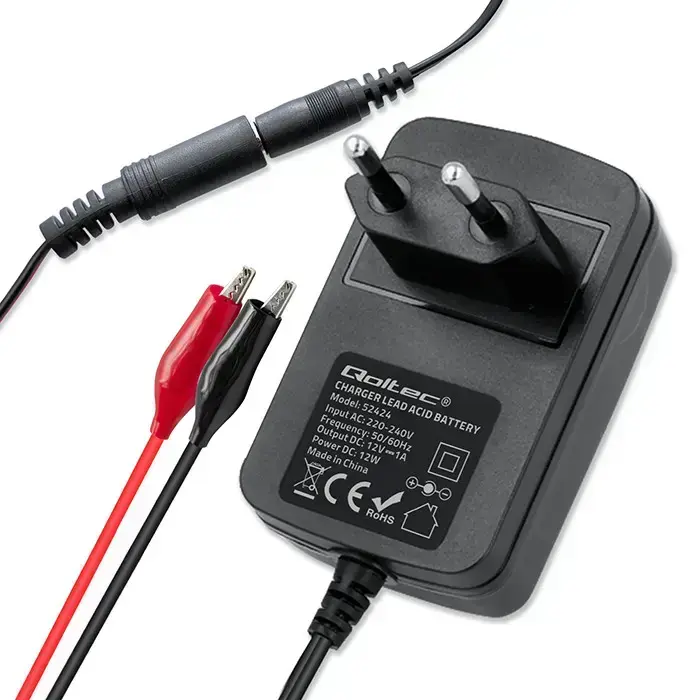 Qoltec Automatic charger for AGM GEL STD 12V battery | 1A | Rectifier with LED indicator Photo