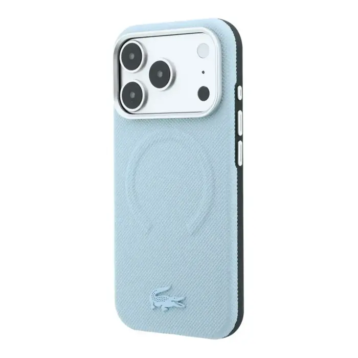 Lacoste PVC Petit Pique Semi Wrap Embossed maciņš ar MagSafe atbalstu telefonam iPhone 18 Pro zils