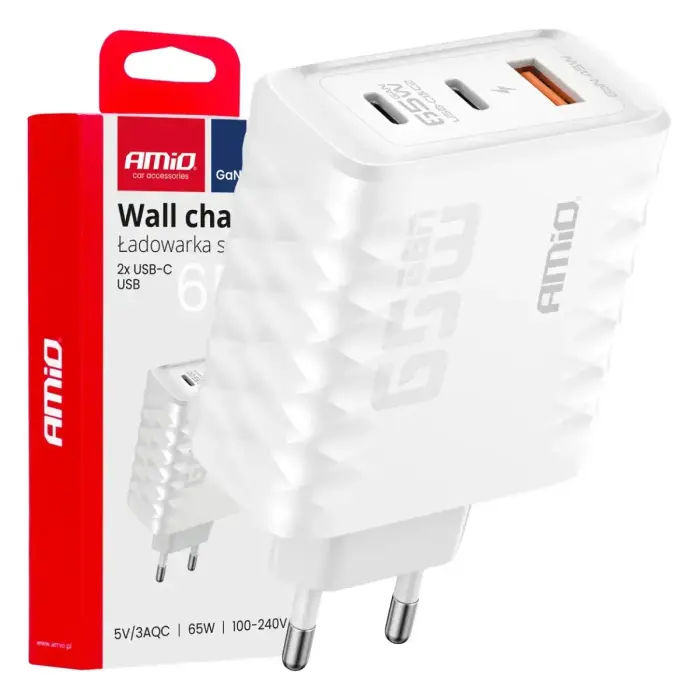 AMiO AMiO-04289 travel charger | 65W | PD, QC | USB-A, USB-C
