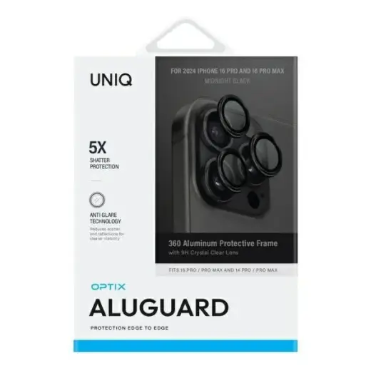 Uniq Optix Aluminum Camera Lens Protector iPhone 16 Pro | 16 Pro Max with Applicator - Black Foto 2