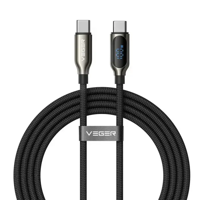 Veger CC1-XHJ data transfer and charging cable | USB-C to USB-C | PD | 100W | with LED display | 1.5m | black
