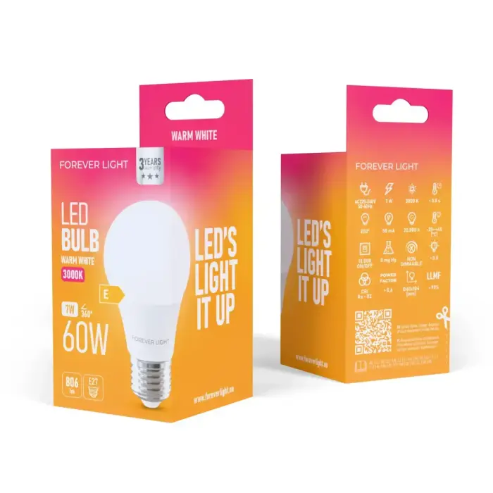 Forever Light LED Bulb E27 A60 7W 806lm 3000K class E Foto 5