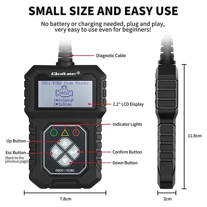 Qoltec Digital OBD2 EOBD diagnostic Tester Interface ProLine  | 8V-25V | Dual System Foto 10