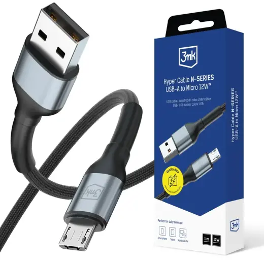 3mk Hyper Cable N-SERIES USB-A | MicroUSB 1m 5V|2.4A 12W | black