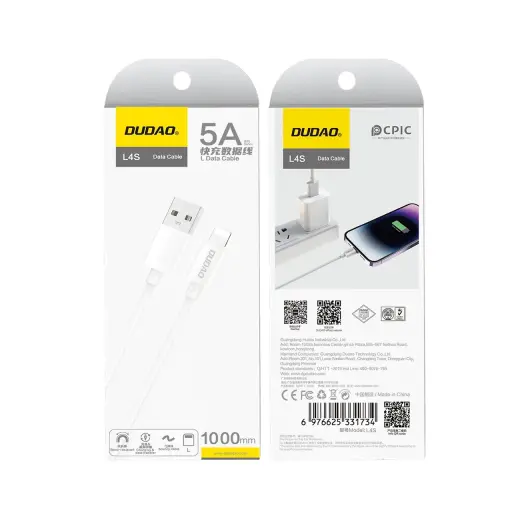Dudao L4SL datu pārraides un uzlādes vads | USB-A uz Lightning | 10W | 1m | balts Foto 2