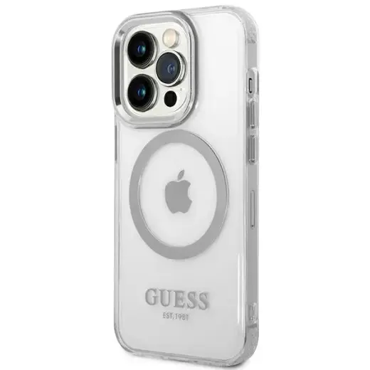 Guess GUHMP14XHTRMS iPhone 14 Pro Max 6,7" srebrny|silver hard case Metal Outline Magsafe Фото num