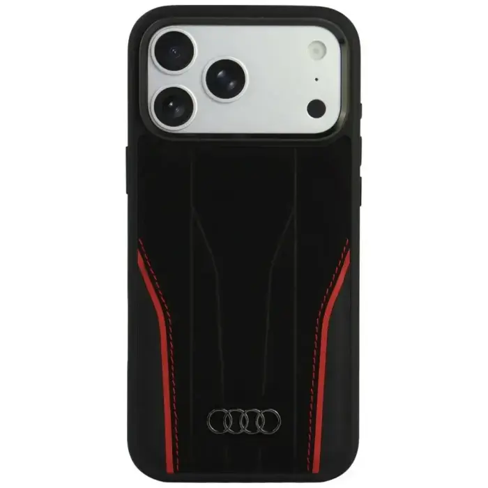 Case Audi R8 Genuine Leather MagSafe for iPhone 18 Pro Max / 17 Pro Max black-red