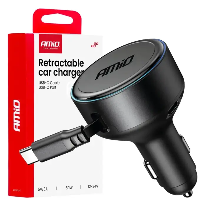 AMiO AMIO-04368 auto lādētājs | 60W | PD | USB-C | ar USB-C vadu komplektā