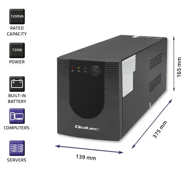 Qoltec Uninterruptible power supply UPS Line Interactive | Monolith | 1200VA | 720W Foto 4
