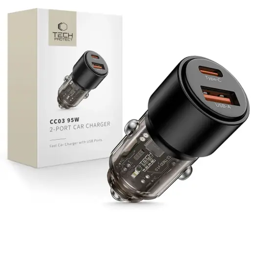 Tech-Protect CC03 95W 2-Port USB-A | USB-C Car Charger - Black