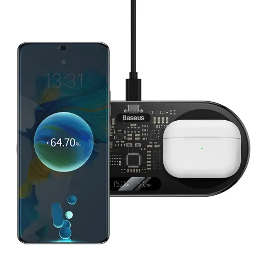 Baseus Digital LED Display dual wireless charger with digital display 20W black (WXSX010101) Фото num